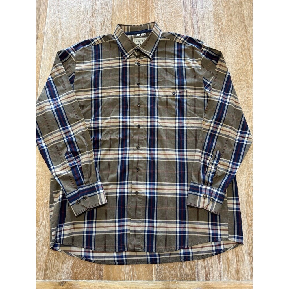 Haupt Germany Men's XL Plaid Button Up Shirt Regular Fit 100% Cotton 17.5 43/44